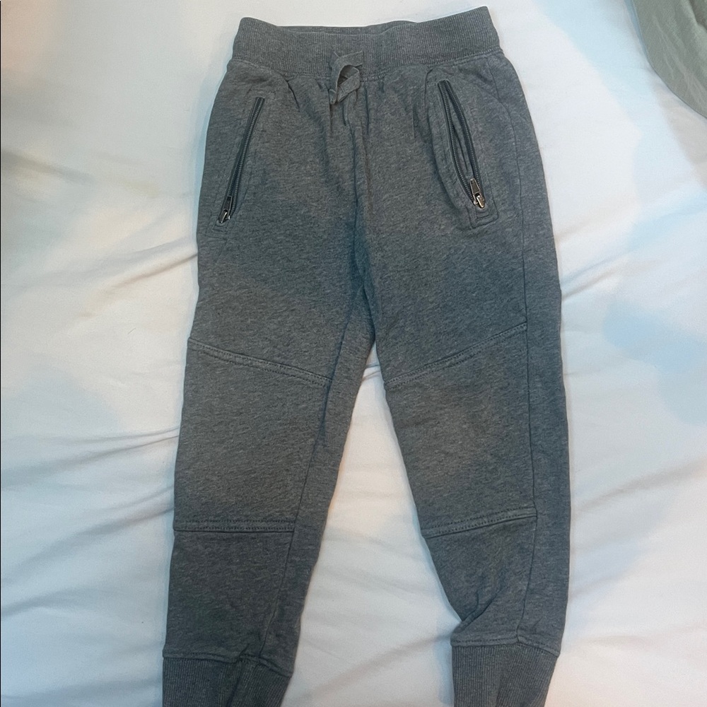 Slim Fit French Terry Double Knee Sweatpants Gray with Zipper Pockets